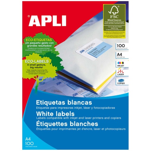 Etiquetas A4 60mm Branco 100 folhas 1200 unidades APLI
