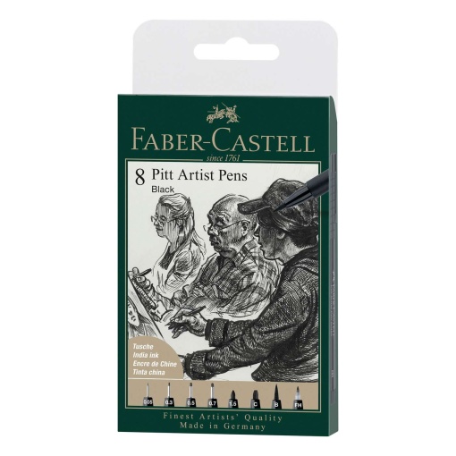 Marcador FABER-CASTELL Pitt Artist Pen (8 unidades) 0,05/S/F/M/1,5/C/B/FH preto