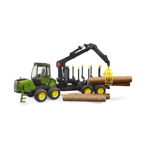 Trator Florestal John Deere 1210E com 4 Troncos e Pinça BRUDER