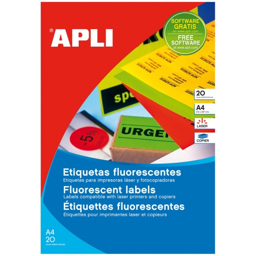Etiquetas A4 64x33,9mm Laranja Fluorescente 20 folhas 480 unidades APLI