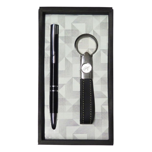 Ballpoint pen and leather keychain set (assorted)