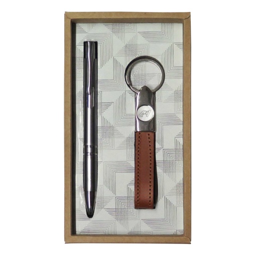 Ballpoint pen and leather keychain set (assorted)