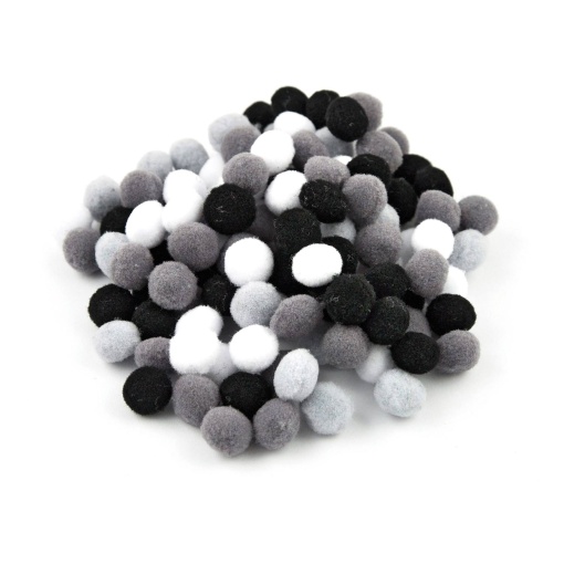 Pompones MEYCO negro/gris/blanco de 10 mm - 120 unidades