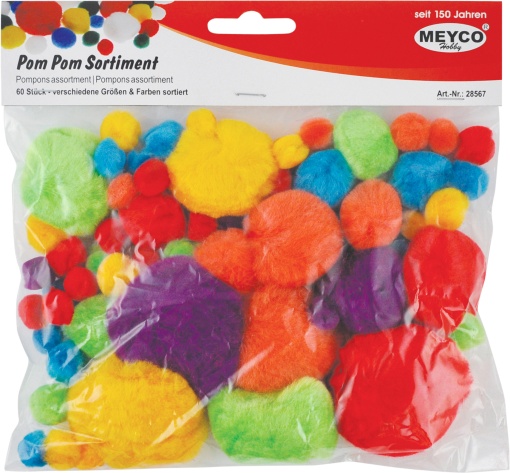 Pompons 10-40mm Sortido com 60 MEYCO