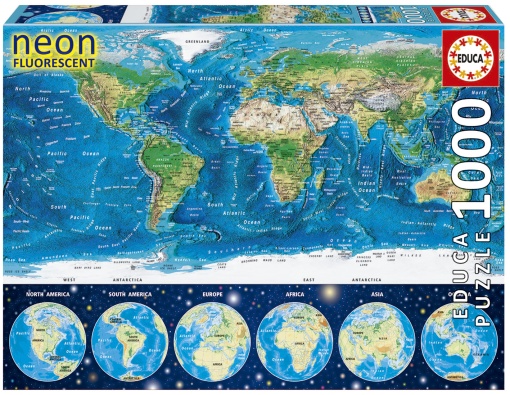 Puzzle EDUCA 1000 peças Neon Mapa Mundo Físico