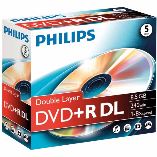 Dvd+r 8.5 Gb PHILIPS Dual Layer 8x Jewell Pack com 5