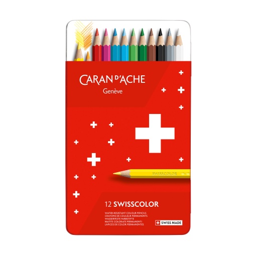 Lápis de Cor Caran D'ache Swisscolor caixa Metal com 12