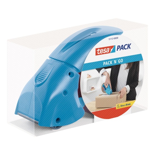 Desenrolador manual Tesapack Pack' N'GO azul + 1 fita havana 48mmx50m