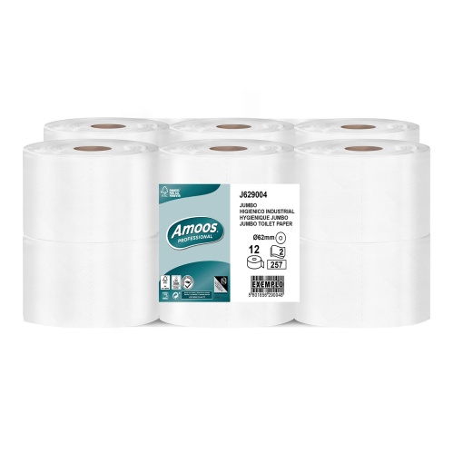 Papel Higiénico JUMBO 2 Folhas 90 Metros 12 rolos AMOOS