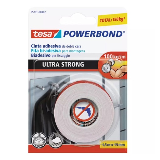Fita Bi-adesiva 1,5mx19mm Ultra Forte Uso Exterior/Interior TESA POWERBOND 55791