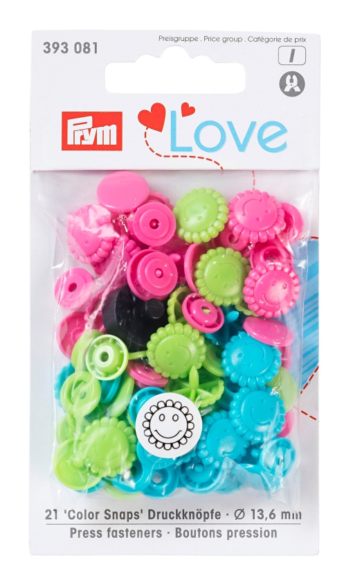 Botões de Pressão Plásticos 13,6mm Rosa/turquesa/verde PRYM com 21 unidades