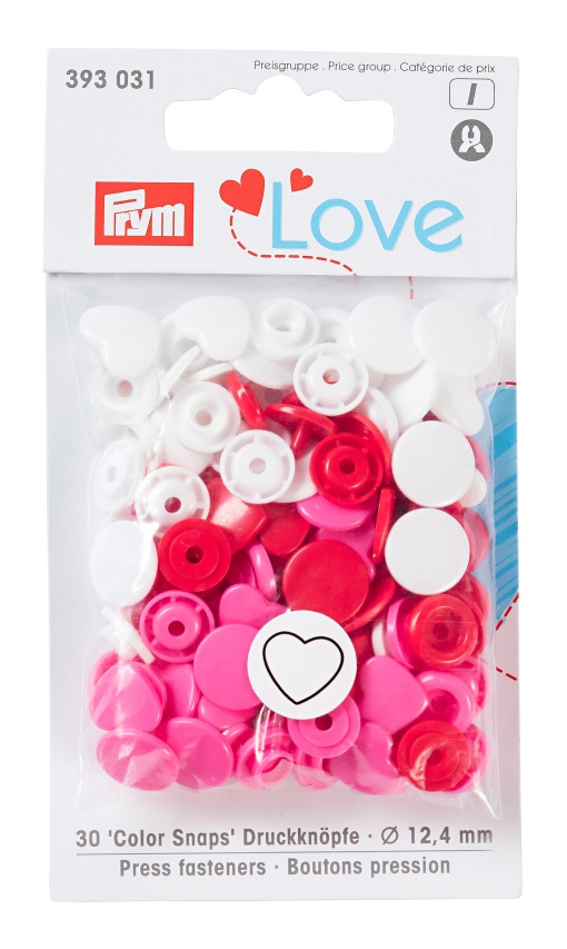 Botões de Pressão Plásticos 12,4mm Branco/rosa/vermelho com 30 unidades PRYM