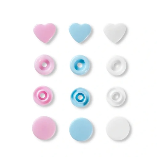 Botões de Pressão Plásticos 12,4mm Azul/rosa/verde com 30 unidades PRYM
