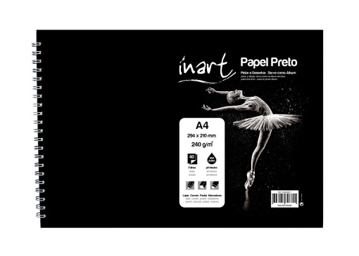 Bloco de Desenho Espiral INART Preto A4 240g 40 folhas