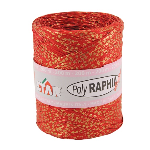 Ráfia em Rolo Polyraphia 15mmx200m Epsilon Vermelho com Estrelas Douradas