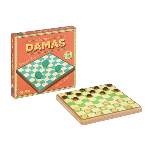 Jogo de damas com tabuleiro de madeira olivo