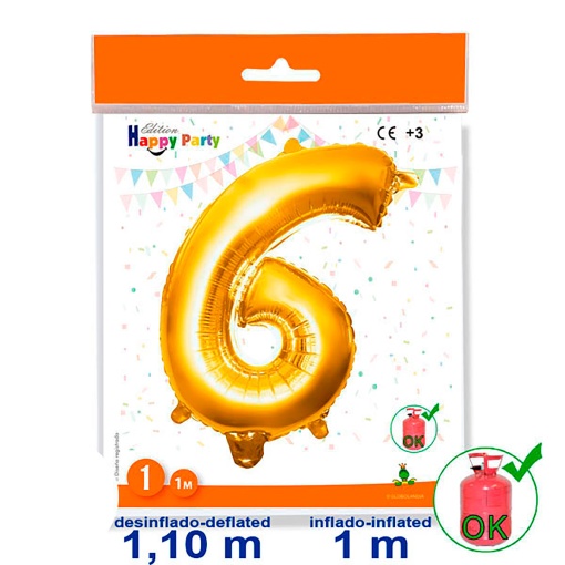 Balão foil dourado nº 6 1 m 39 3/8ö GLOBOLANDIA
