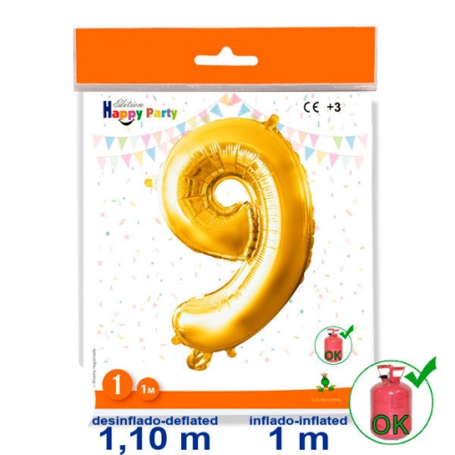 Balão foil dourado nº 9 1 m 39 3/8ö GLOBOLANDIA
