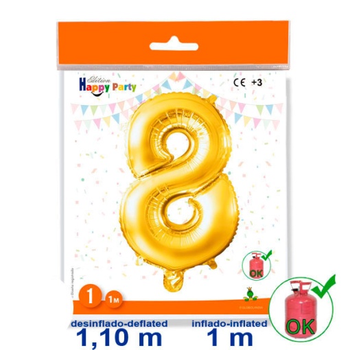 Balão foil dourado nº 8 1 m 39 3/8ö GLOBOLANDIA