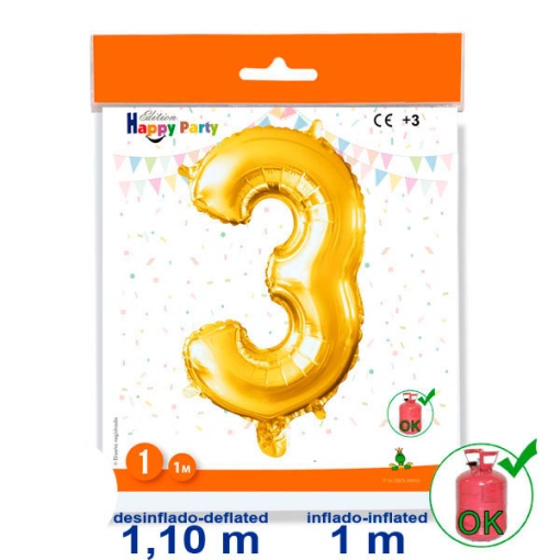 Balão foil dourado nº 3 1 m 39 3/8ö GLOBOLANDIA