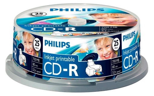 CD-R 700MB Phillips 52X 80min Spindle Printable com 25