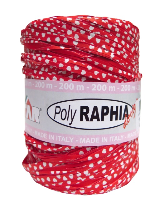 Ráfia em Rolo Polyraphia 15mmx200m Amore MIO Vermelho com Coração