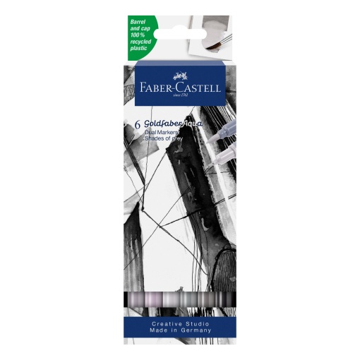 Brush pen aguarelável FABER-CASTELL Goldfaber Aqua tons cinza 2 pontas - 6 unidades