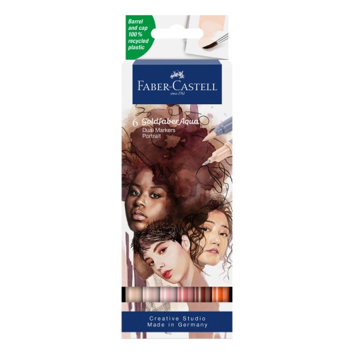 Brush pen aguarelável FABER-CASTELL Goldfaber Aqua retrato 2 pontas - 6 unidades