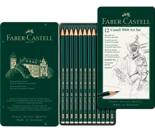 Lápis Grafite FABER-CASTELL 9000 (12 unidades) 2H/H/F/HB/B/2B/3B/4B/5B/6B/7B/8B