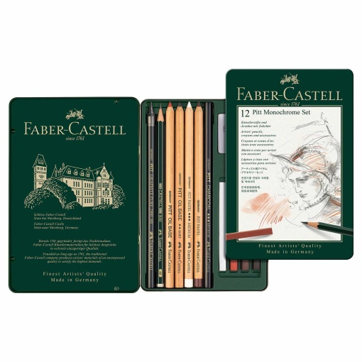 Conjunto de desenho FABER-CASTELL Pitt Monochrome - 12 peças