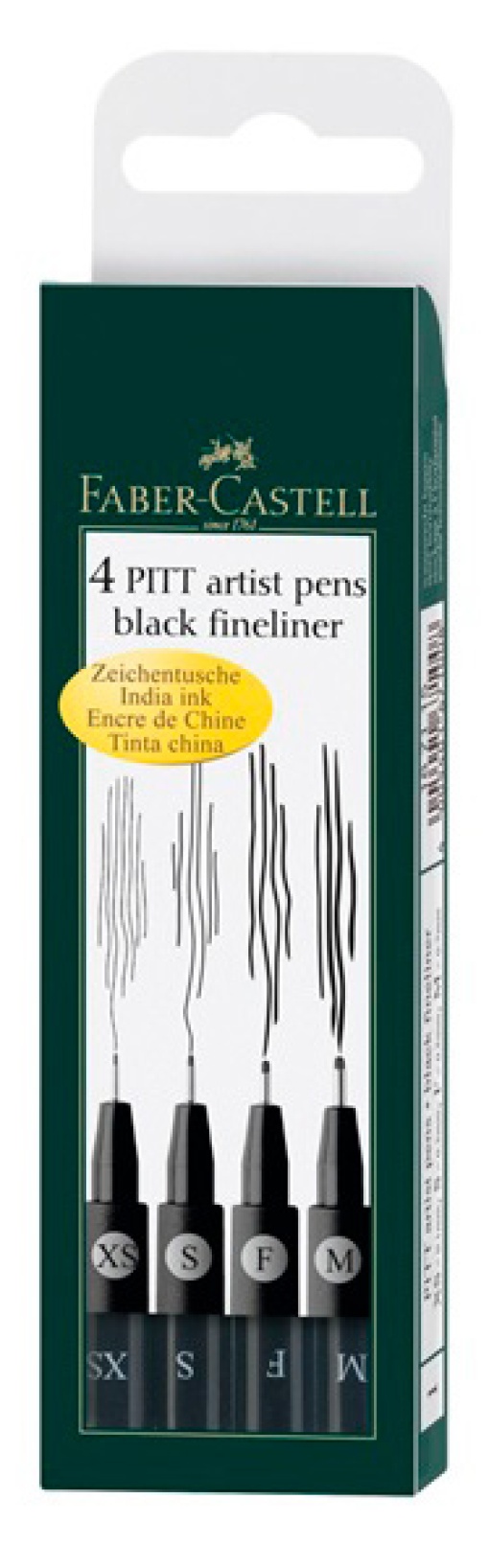 Fineliners FABER-CASTELL Pitt Artist Pen 4 unidades XS/S/F/M Preto
