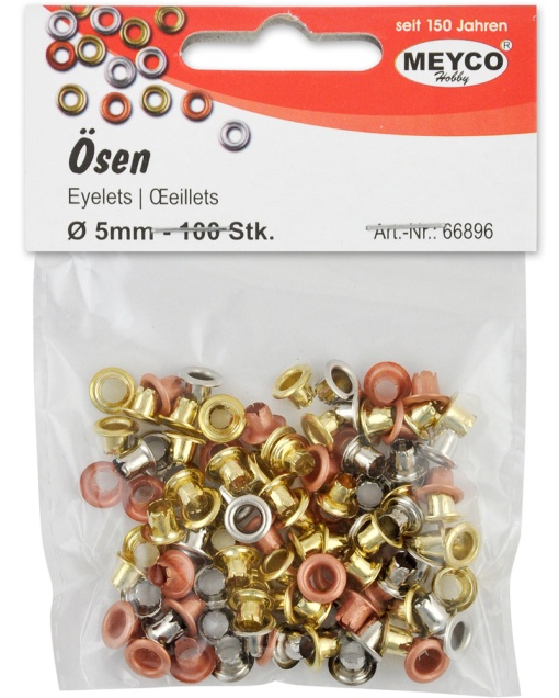Ilhoses 5mm MEYCO dourado/prateado/bronze com 100 unidades