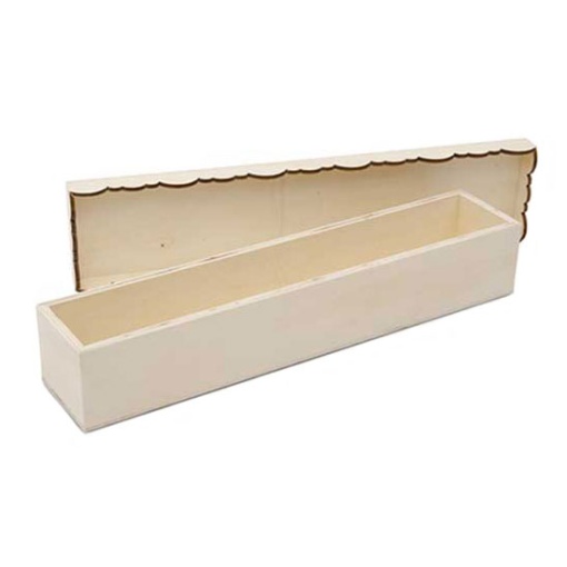 Caixa de madeira para vela com tampa recortada 35x8x6 cm