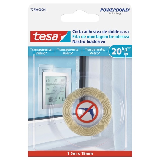 Fita Bi-adesiva para Vidro 1,5mx19mm Transparente TESA Powerbond 77740