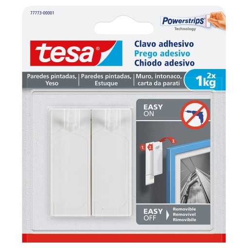 Prego Adesivo TESA Powerstrips 1kg para Parede Pintada e Estuque (2 unidades)