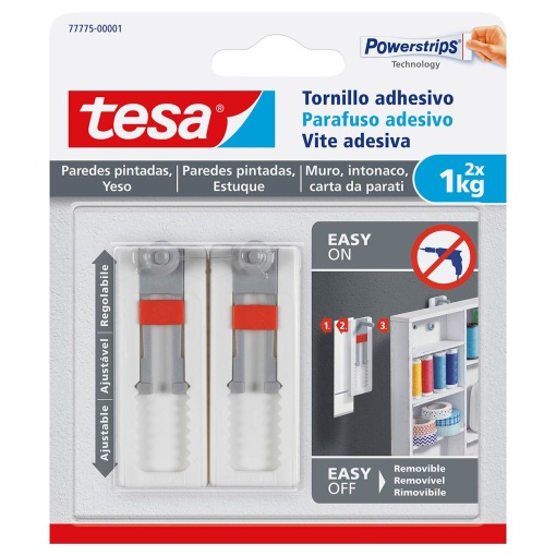 Parafuso Adesivo Ajustável TESA Powerstrips 1kg para Parede Pintada 2 unidades