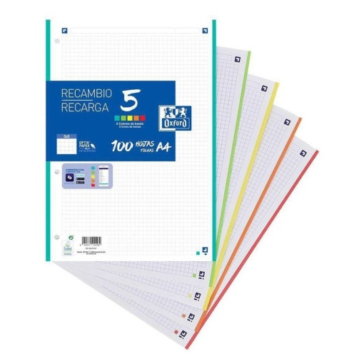 Recarga A4 OXFORD Classic Quadriculada 100 folhas 90g Cores Vivas
