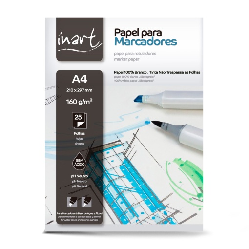 Bloco de Desenho para Marcadores INART A4 160g 25 folhas