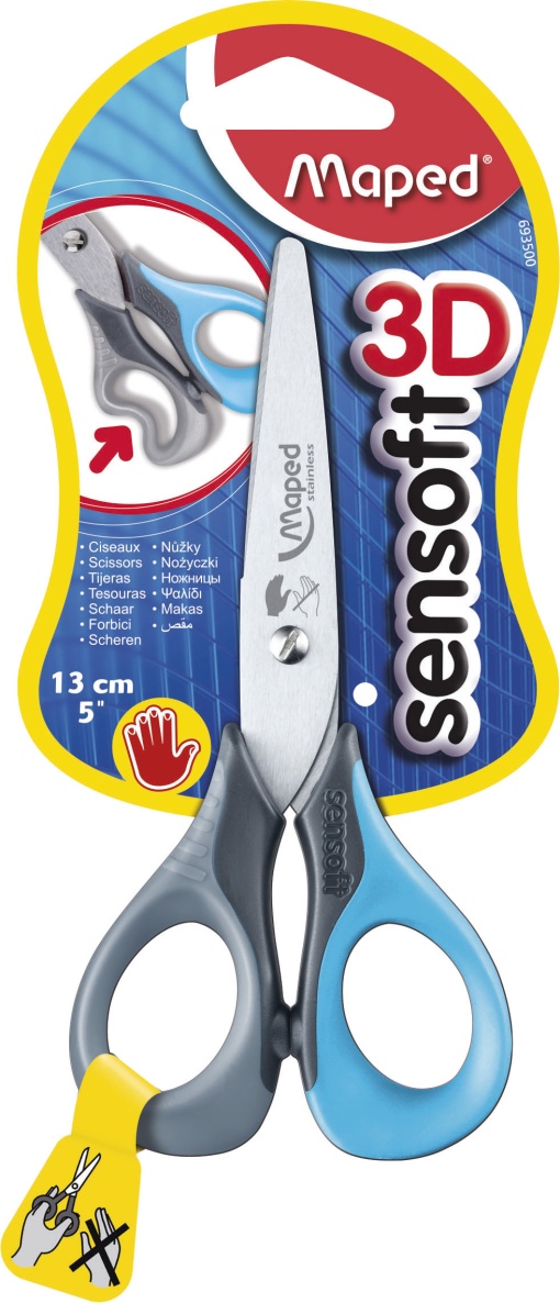 Tesoura Escolar para Esquerdinos 13cm Redonda MAPED Sensoft 3D Sortido