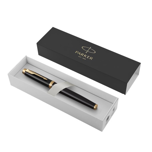 PARKER IM fountain pen, black lacquered finish, gold clip, M 1931652