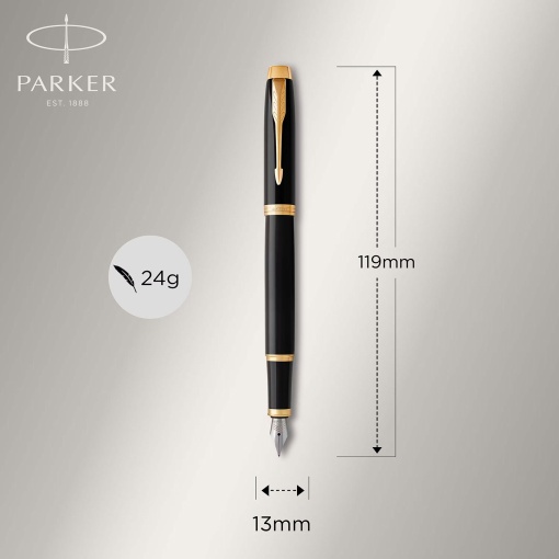 PARKER IM fountain pen, black lacquered finish, gold clip, M 1931652