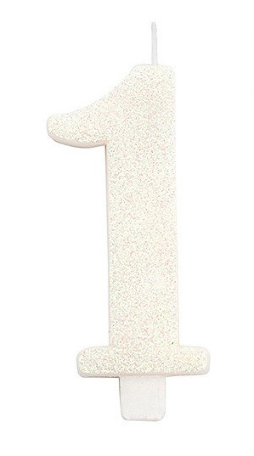 Vela de Aniversário com Glitter nº 1 Branca