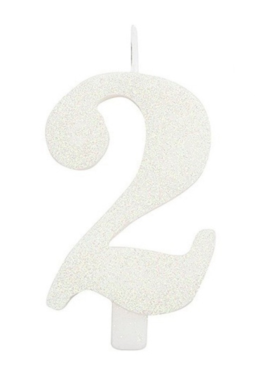 Vela de Aniversário com Glitter nº 2 Branca