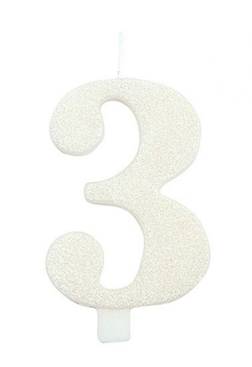 Vela de Aniversário com Glitter nº 3 Branca