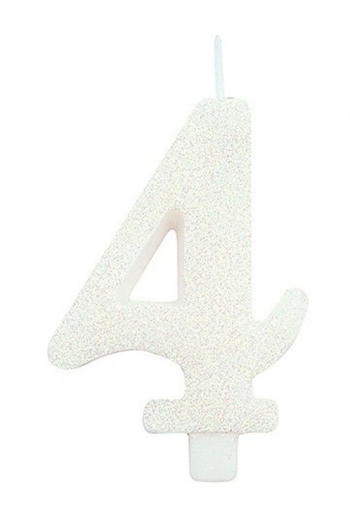 Vela de Aniversário com Glitter nº 4 Branca
