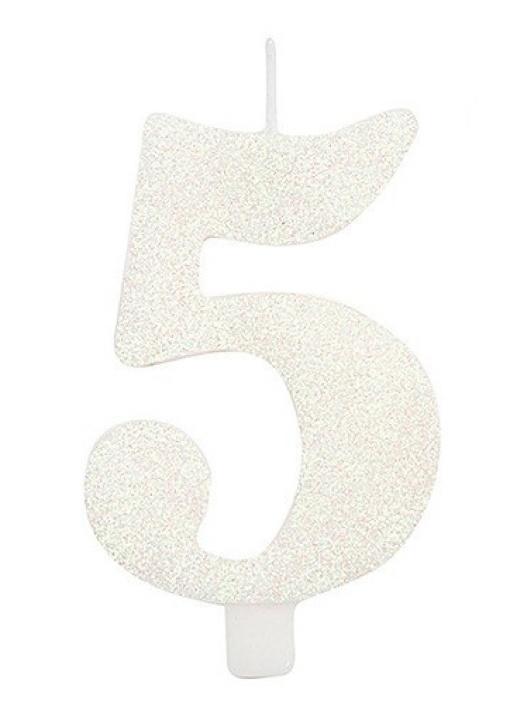 Vela de Aniversário com Glitter nº 5 Branca