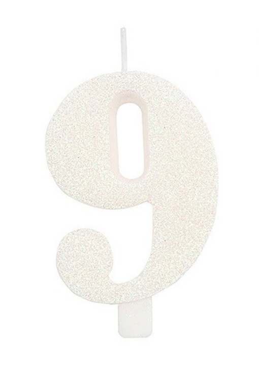 Vela de Aniversário com Glitter nº 9 Branca
