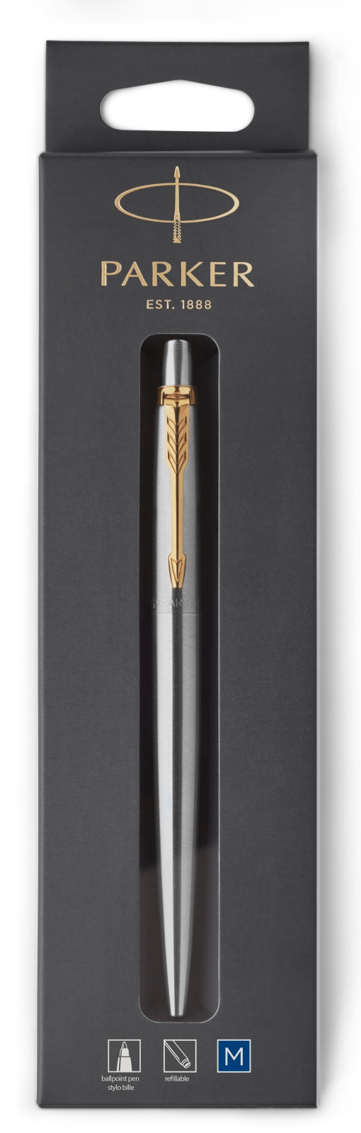 Esferográfica PARKER Jotter Core aço inox cromado golden trim 1953206 HS