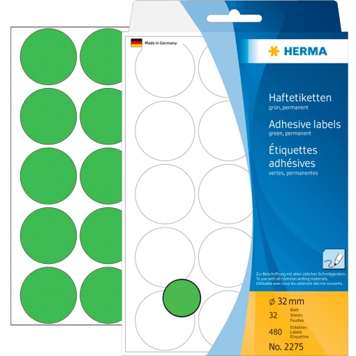 Etiquetas Adesivas 32mm Verde 32 folhas 480 unidades HERMA