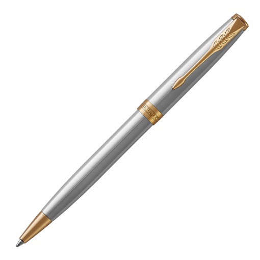 Esferográfica PARKER Sonnet aço inox cromado golden trim